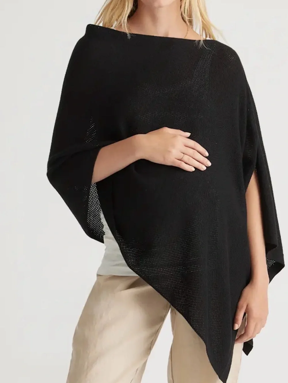 Quince Cotton Cashmere Black Women's Knit Poncho - Picture 1 of 4